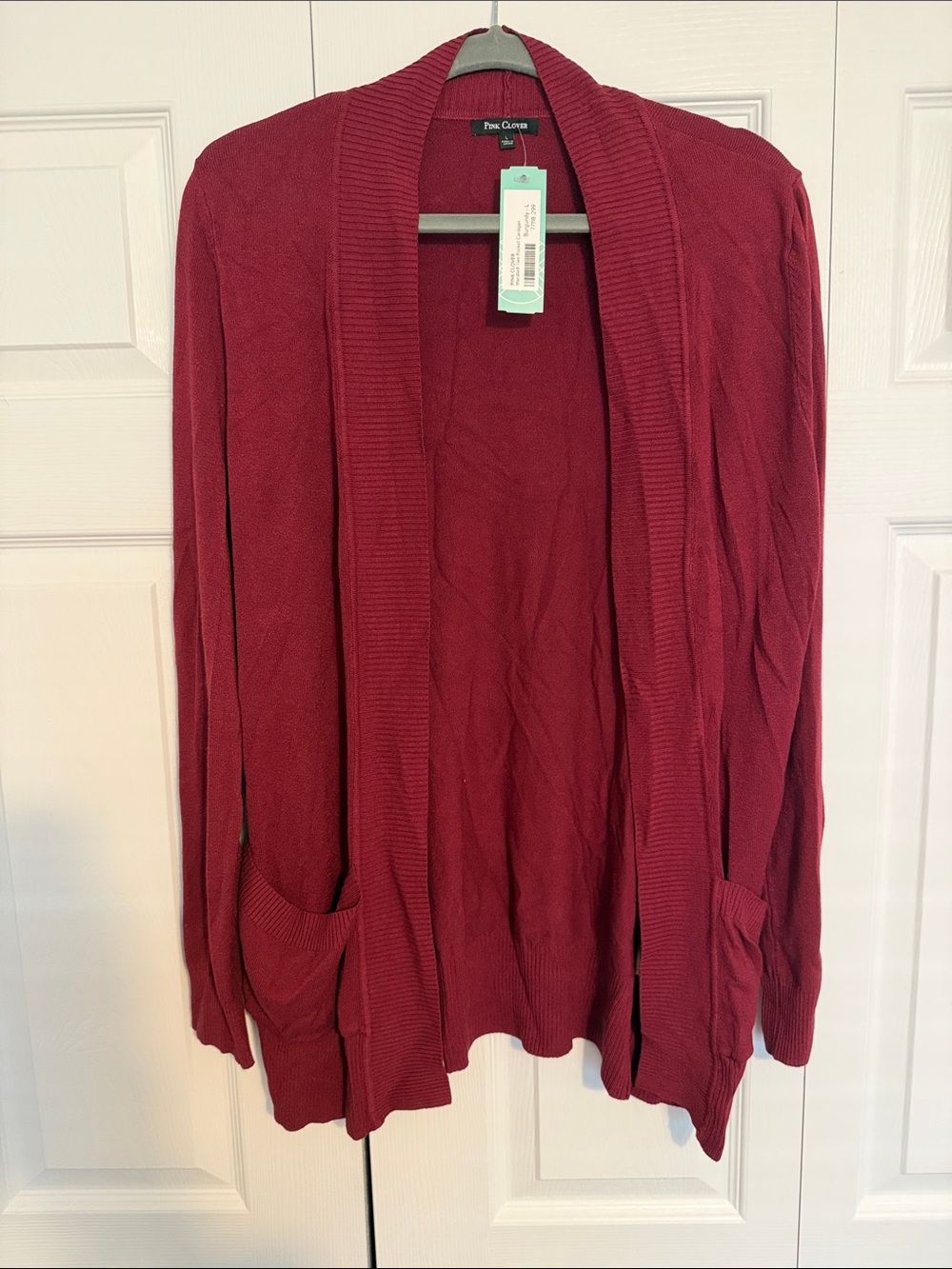 Pink Clover Open-Front Cardigan in Burgundy